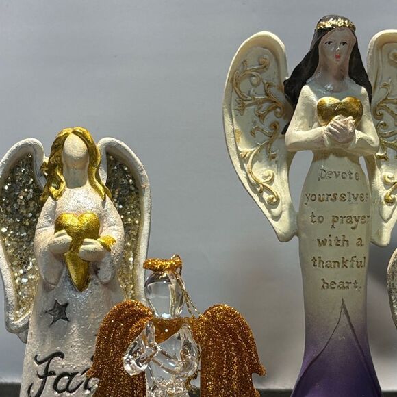 Set of Angel Figurines with Gold and Purple Accents - Picture 3 of 11